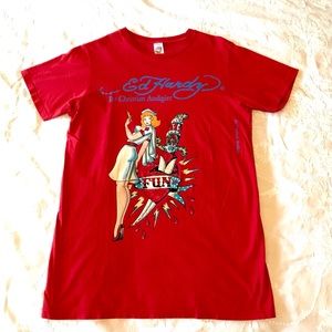 Ed Hardy Red Nurse Rhinestone T-shirt
